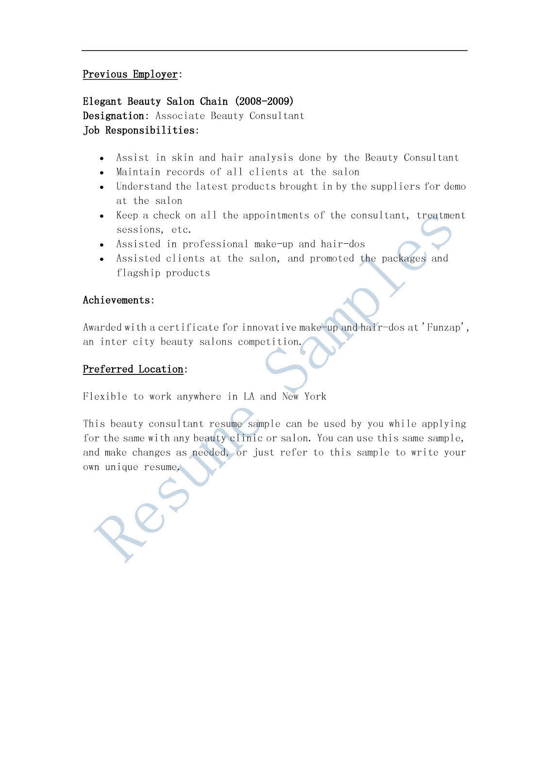 Cosmetology template resume